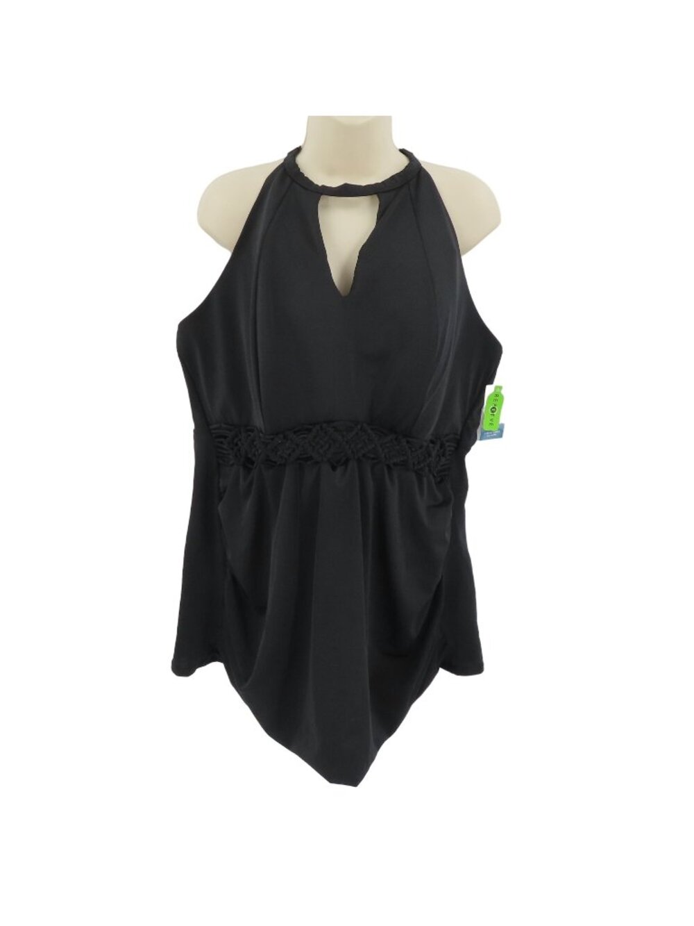 Cacique Swim Womens Plus Size 28 Solid Black Macrame Panel Tankini Swim Top NEW